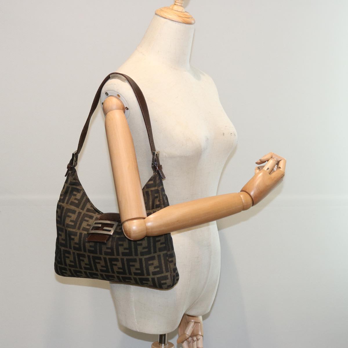 FENDI Zucca Canvas Mamma Baguette Shoulder Bag Brown66062