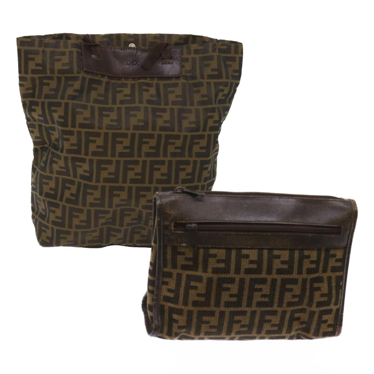 FENDI Zucca Canvas Clutch Bag 2Set Black Brown66087