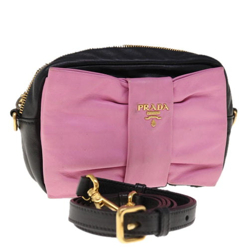 PRADA Ribbon Shoulder Bag Leather Black Pink  66114