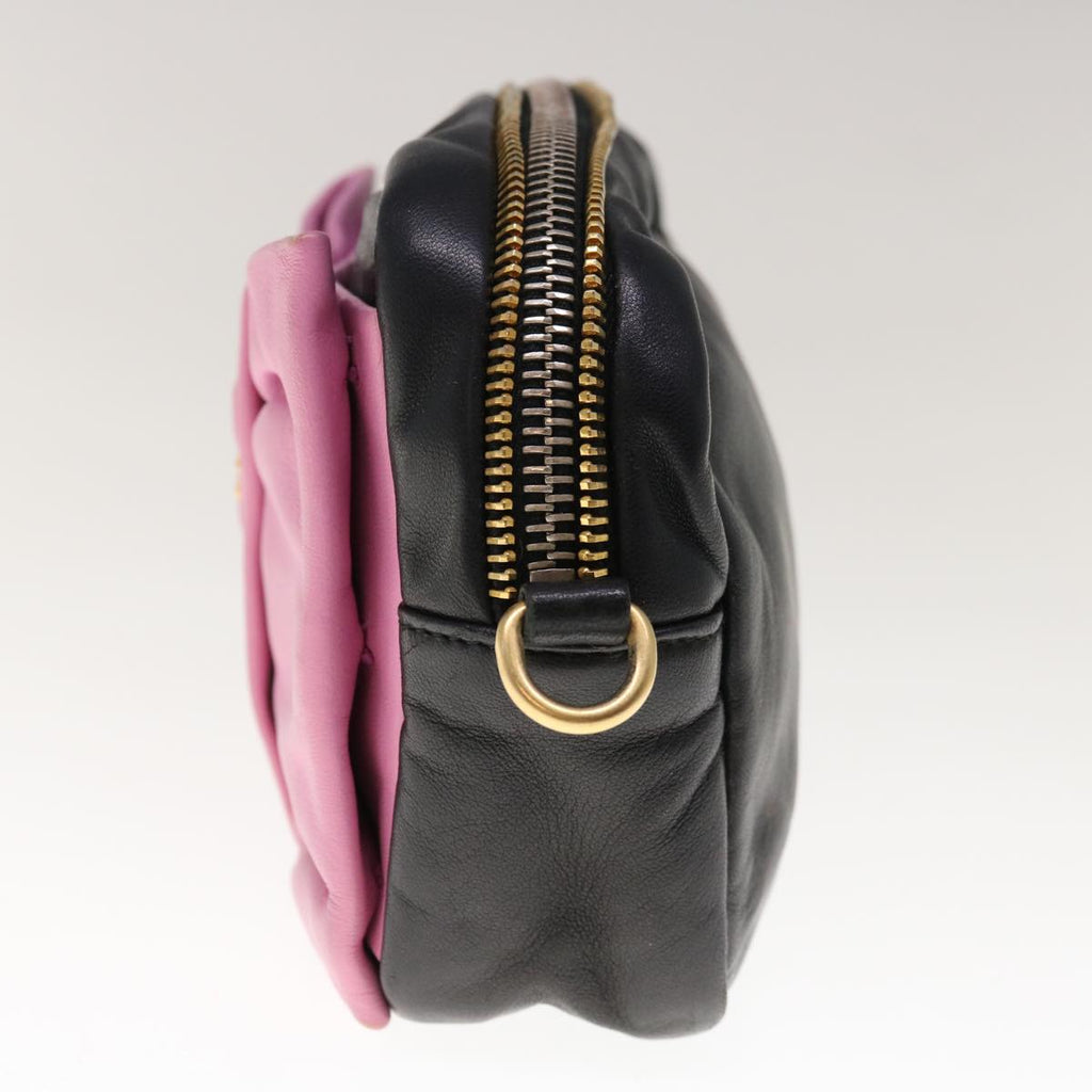 PRADA Ribbon Shoulder Bag Leather Black Pink  66114