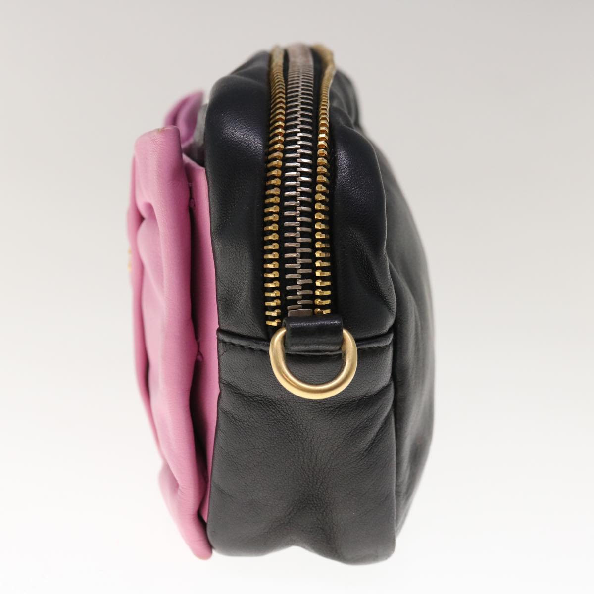PRADA Ribbon Shoulder Bag Leather Black Pink  66114