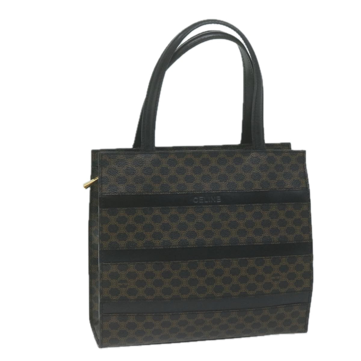 CELINE Macadam Canvas Hand Bag PVC Brown Black Auth 66116