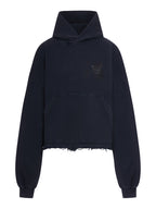 Balenciaga Women Cropped Nail Polish Hoodie In Washed Black