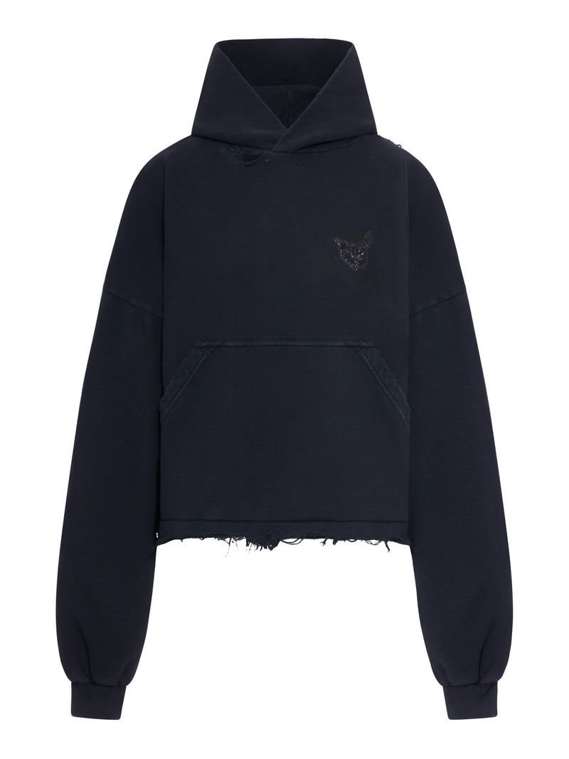 Balenciaga Women Cropped Nail Polish Hoodie In Washed Black