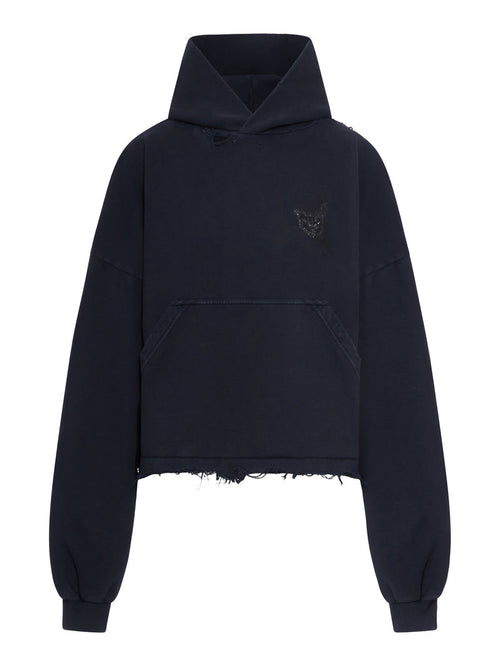 Balenciaga Women Cropped Nail Polish Hoodie In Washed Black