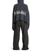 Balenciaga Women Cropped Nail Polish Hoodie In Washed Black