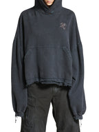 Balenciaga Women Cropped Nail Polish Hoodie In Washed Black
