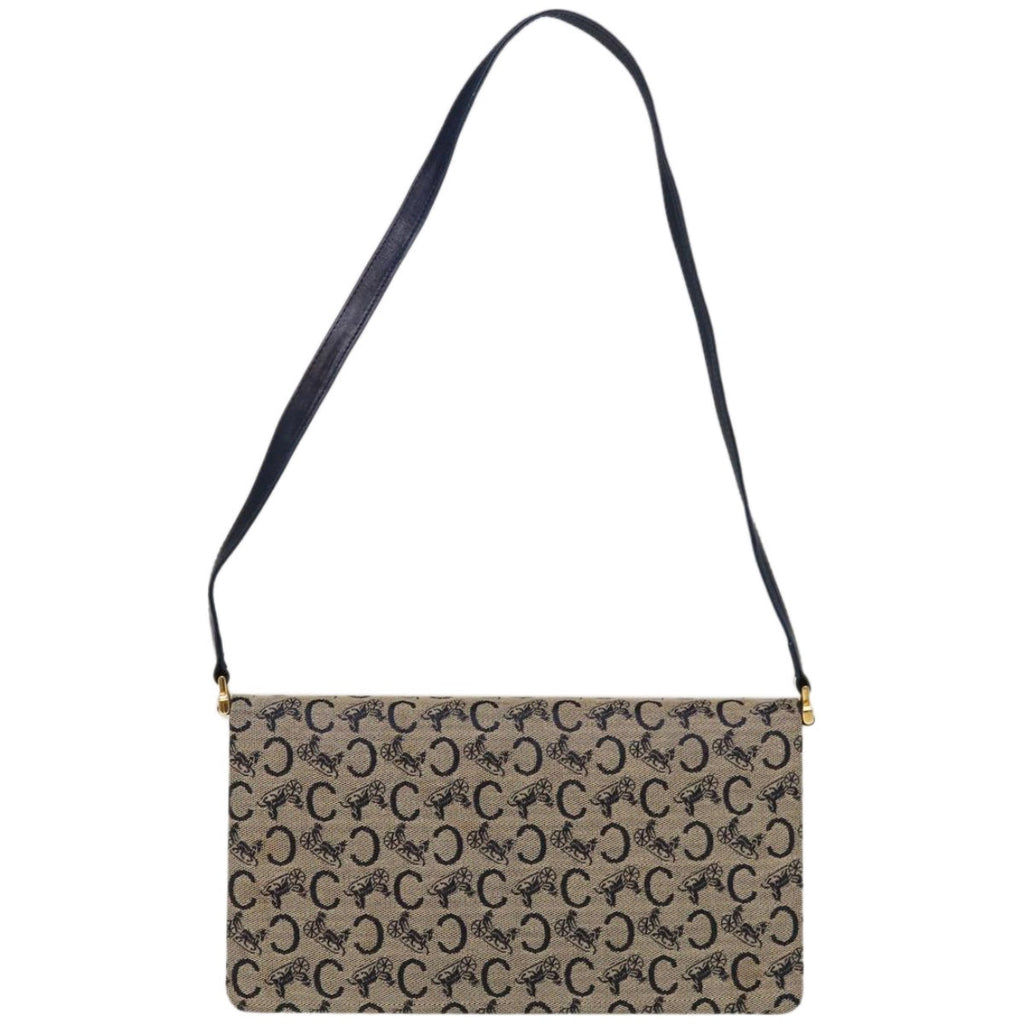 CELINE C Macadam Canvas Shoulder Bag Beige Navy  66179