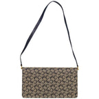 CELINE C Macadam Canvas Shoulder Bag Beige Navy  66179