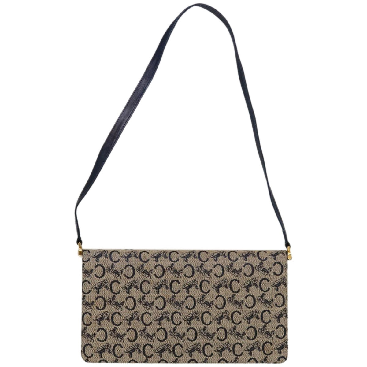 CELINE C Macadam Canvas Shoulder Bag Beige Navy  66179