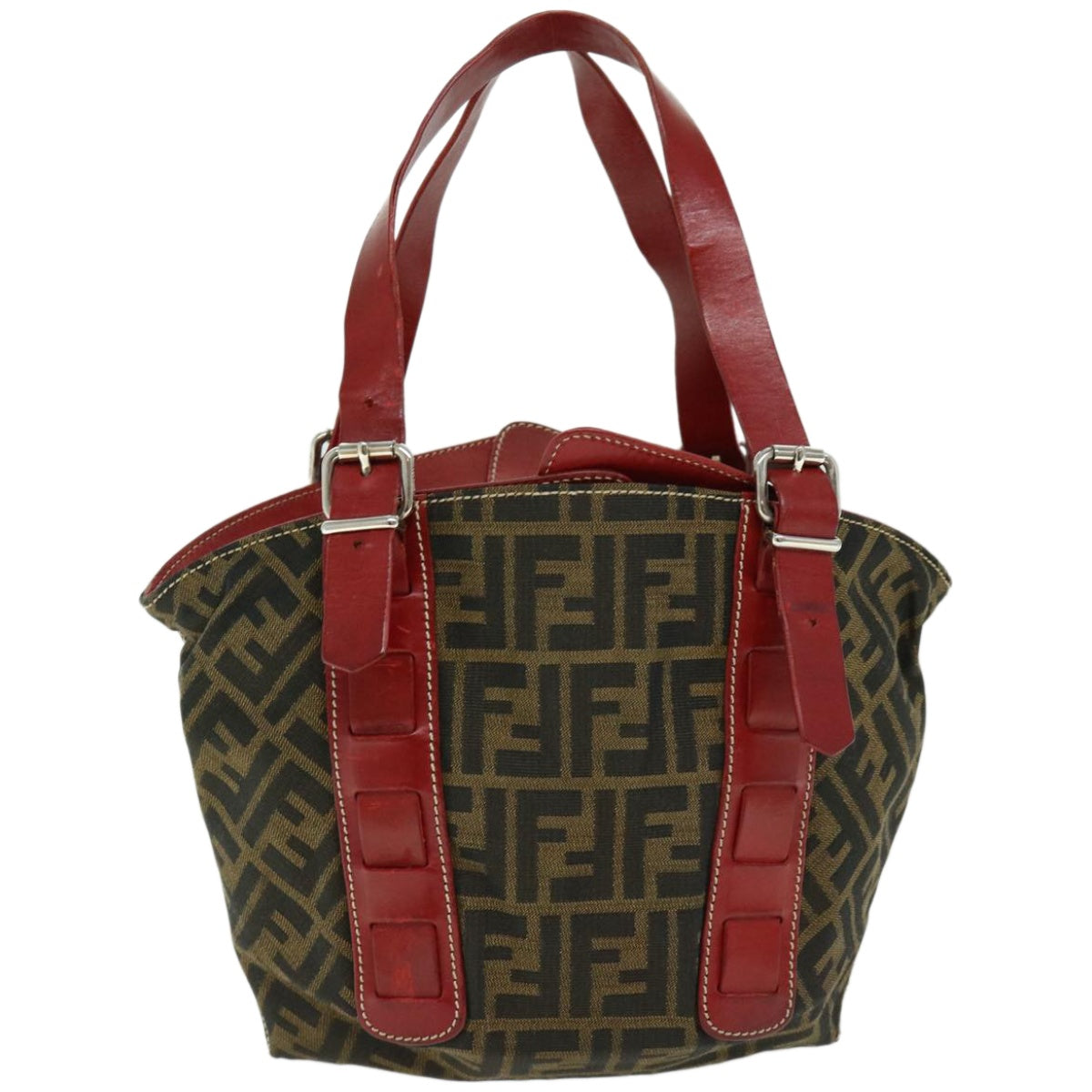 FENDI Zucca Canvas Hand Bag Brown Red66308