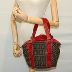 FENDI Zucca Canvas Hand Bag Brown Red66308