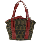 FENDI Zucca Canvas Hand Bag Brown Red66308