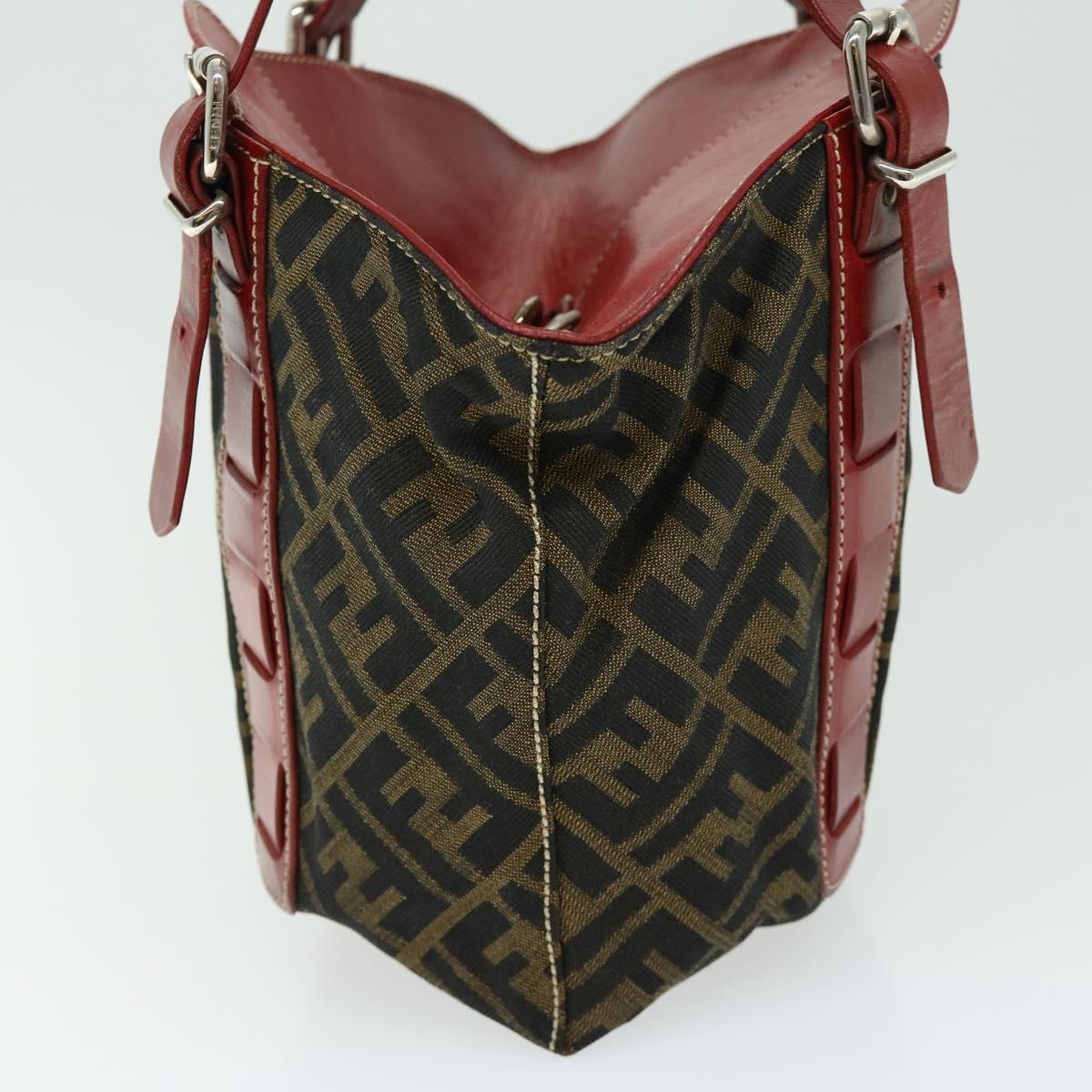 FENDI Zucca Canvas Hand Bag Brown Red66308