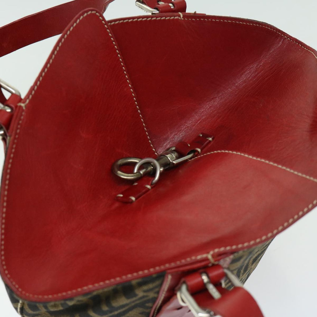 FENDI Zucca Canvas Hand Bag Brown Red66308