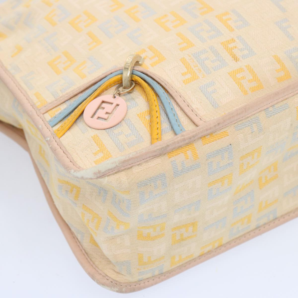 FENDI Zucchino Canvas Shoulder Bag Beige Light Blue yellow66310