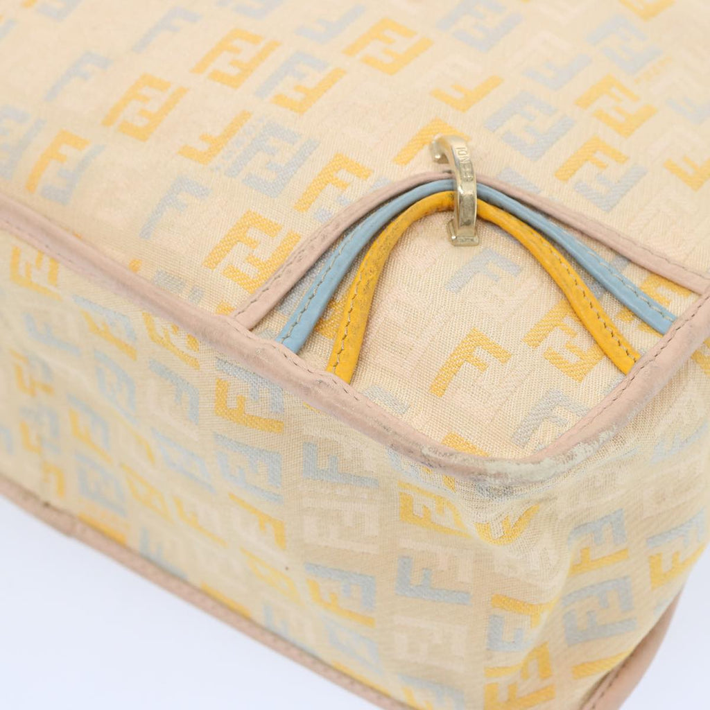 FENDI Zucchino Canvas Shoulder Bag Beige Light Blue yellow66310
