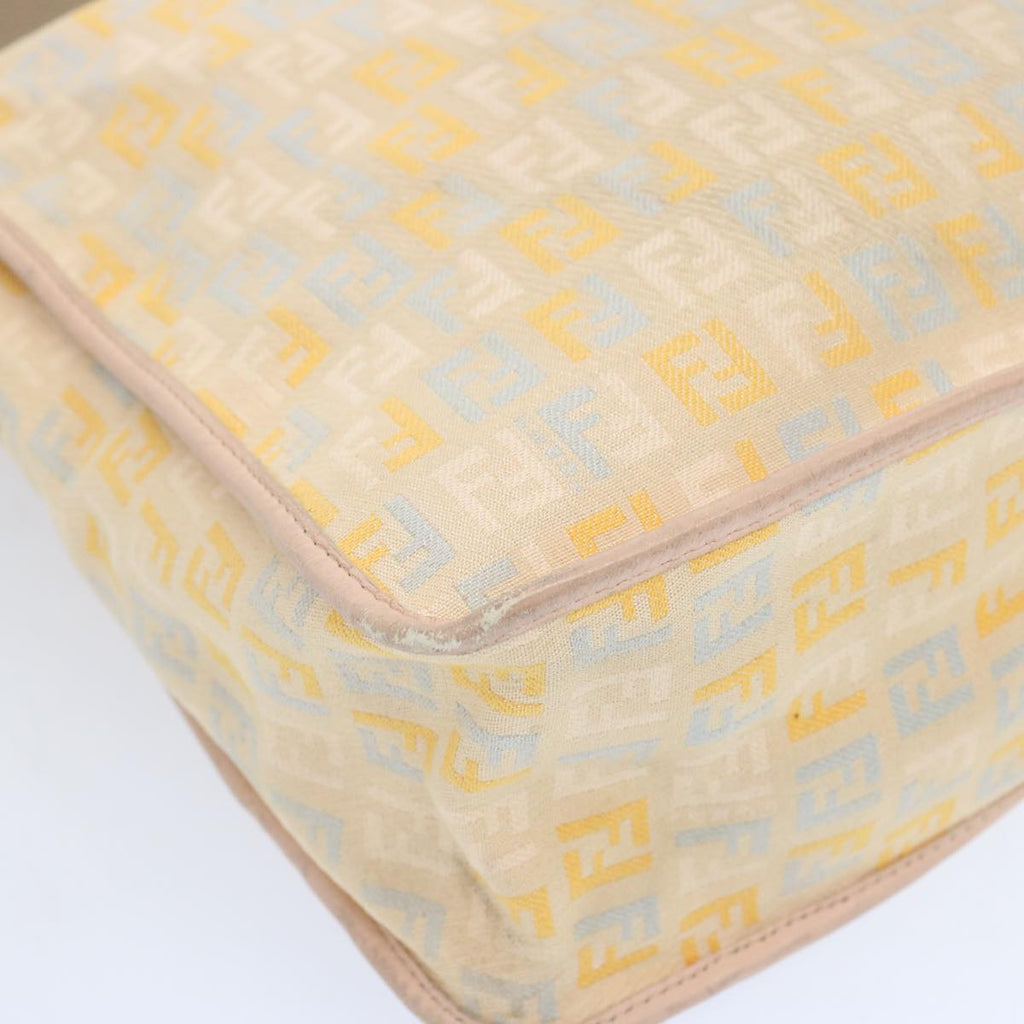 FENDI Zucchino Canvas Shoulder Bag Beige Light Blue yellow66310