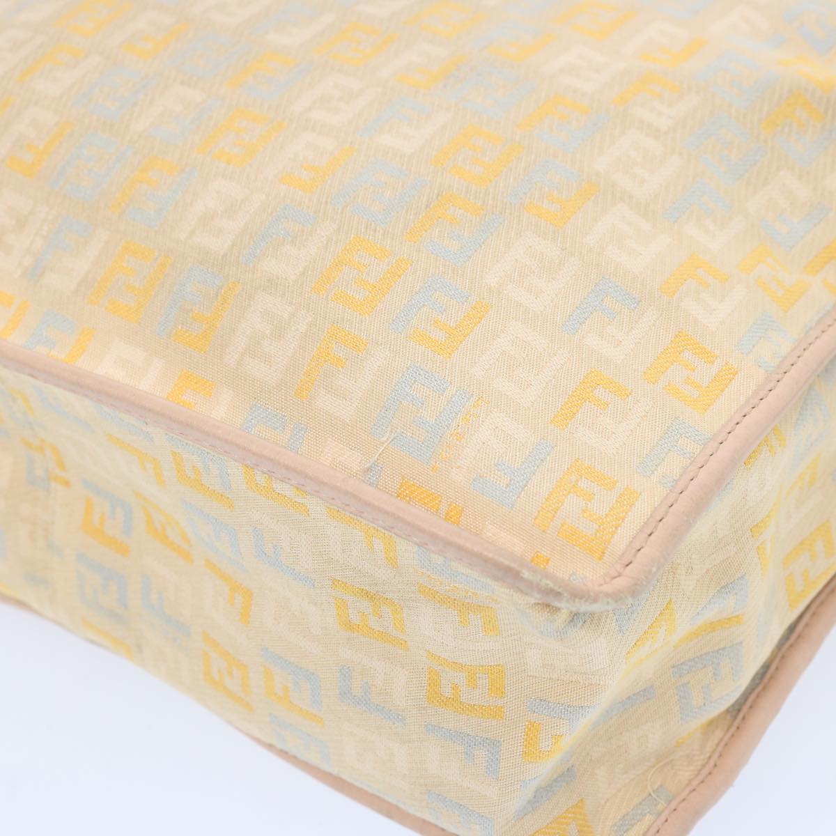 FENDI Zucchino Canvas Shoulder Bag Beige Light Blue yellow66310