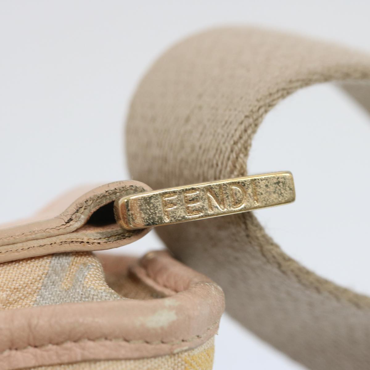 FENDI Zucchino Canvas Shoulder Bag Beige Light Blue yellow66310