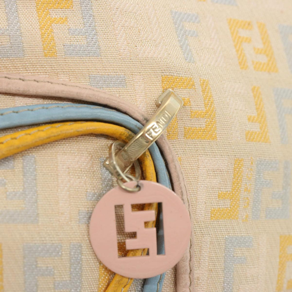 FENDI Zucchino Canvas Shoulder Bag Beige Light Blue yellow66310