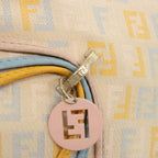 FENDI Zucchino Canvas Shoulder Bag Beige Light Blue yellow66310