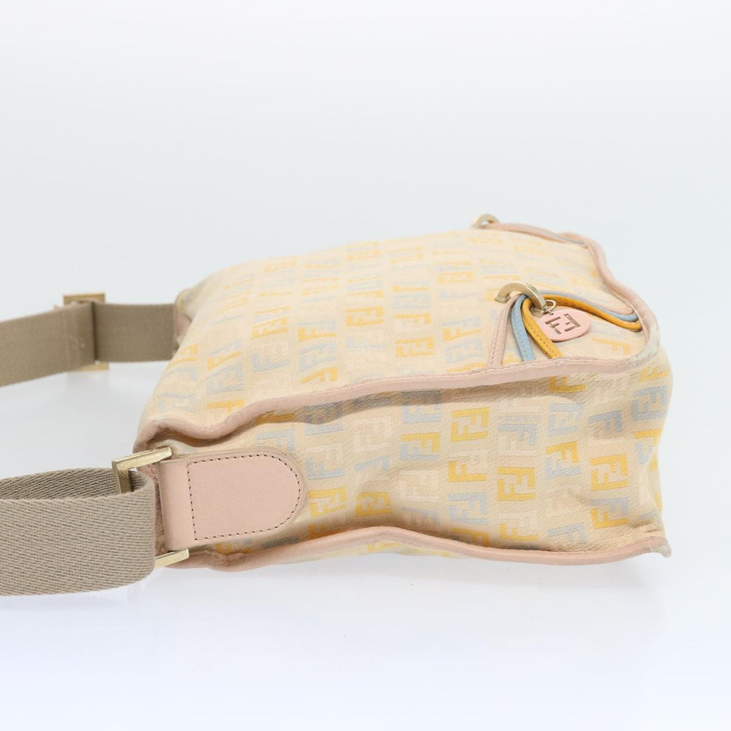 FENDI Zucchino Canvas Shoulder Bag Beige Light Blue yellow66310