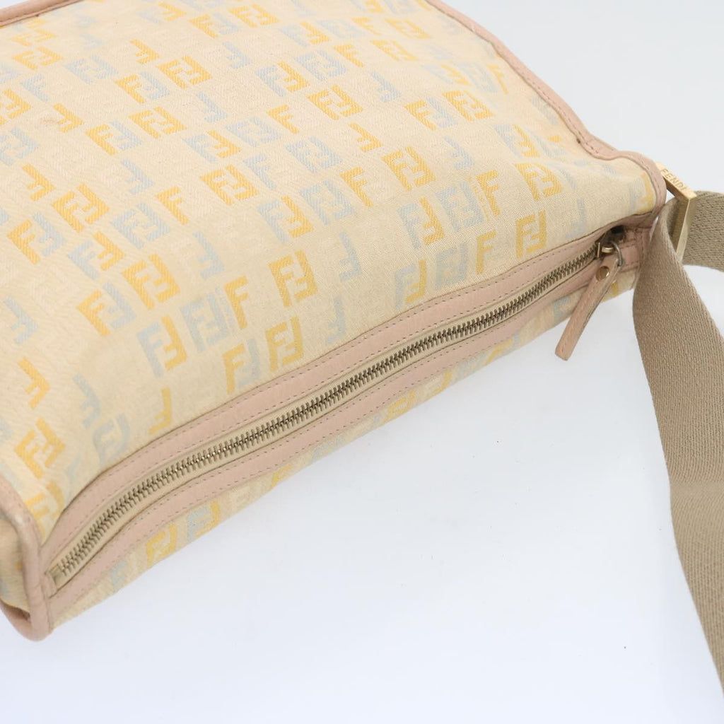 FENDI Zucchino Canvas Shoulder Bag Beige Light Blue yellow66310
