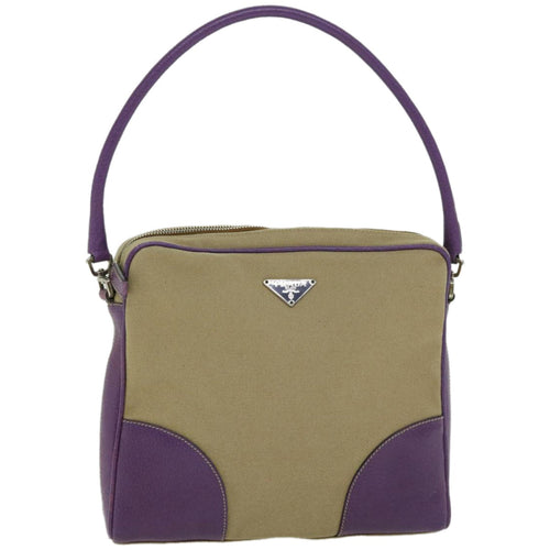 PRADA Shoulder Bag Canvas Beige Purple  66369