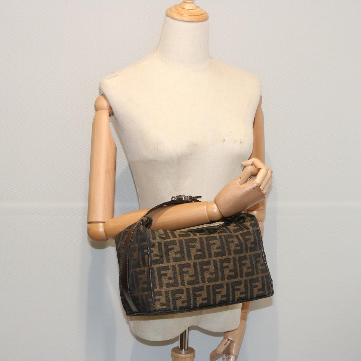 FENDI Zucca Canvas Vanity Hand Bag Black Brown66392