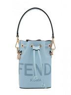 Fendi Roma Mon Tresor Leather Small Bucket Bag Light Blue