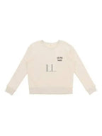 CELINE Logo Print Cotton Fleece Loose Sweatshirt Cream