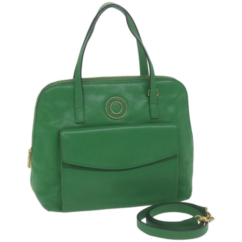 CELINE Hand Bag Leather 2way Green  66491