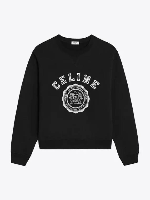 CELINE Logo Crew Neck Loose Cotton Fleece Sweatshirt Black