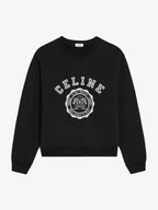 CELINE Logo Crew Neck Loose Cotton Fleece Sweatshirt Black