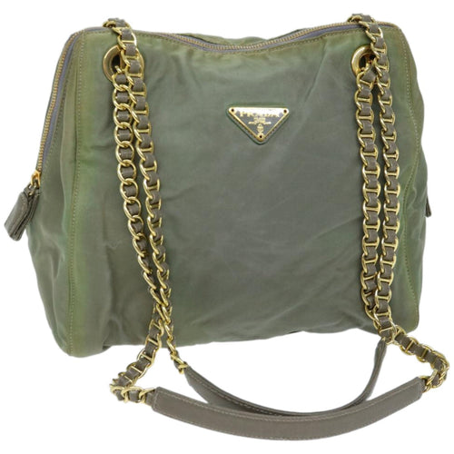 PRADA Chain Shoulder Bag Nylon Khaki  66500