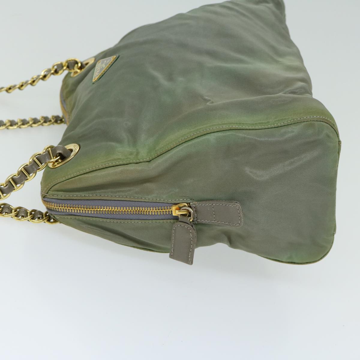 PRADA Chain Shoulder Bag Nylon Khaki  66500