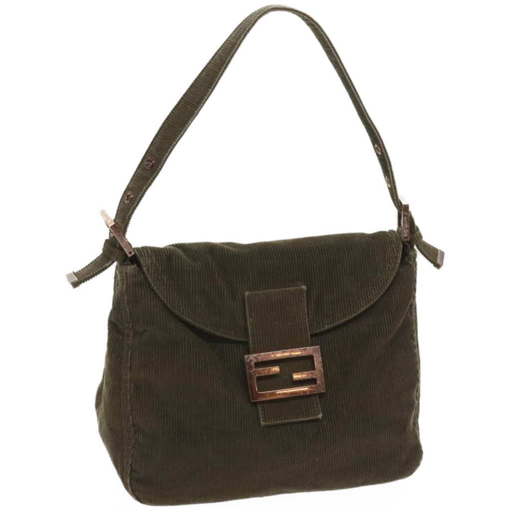 FENDI Mamma Baguette Shoulder Bag Corduroy Khaki66602