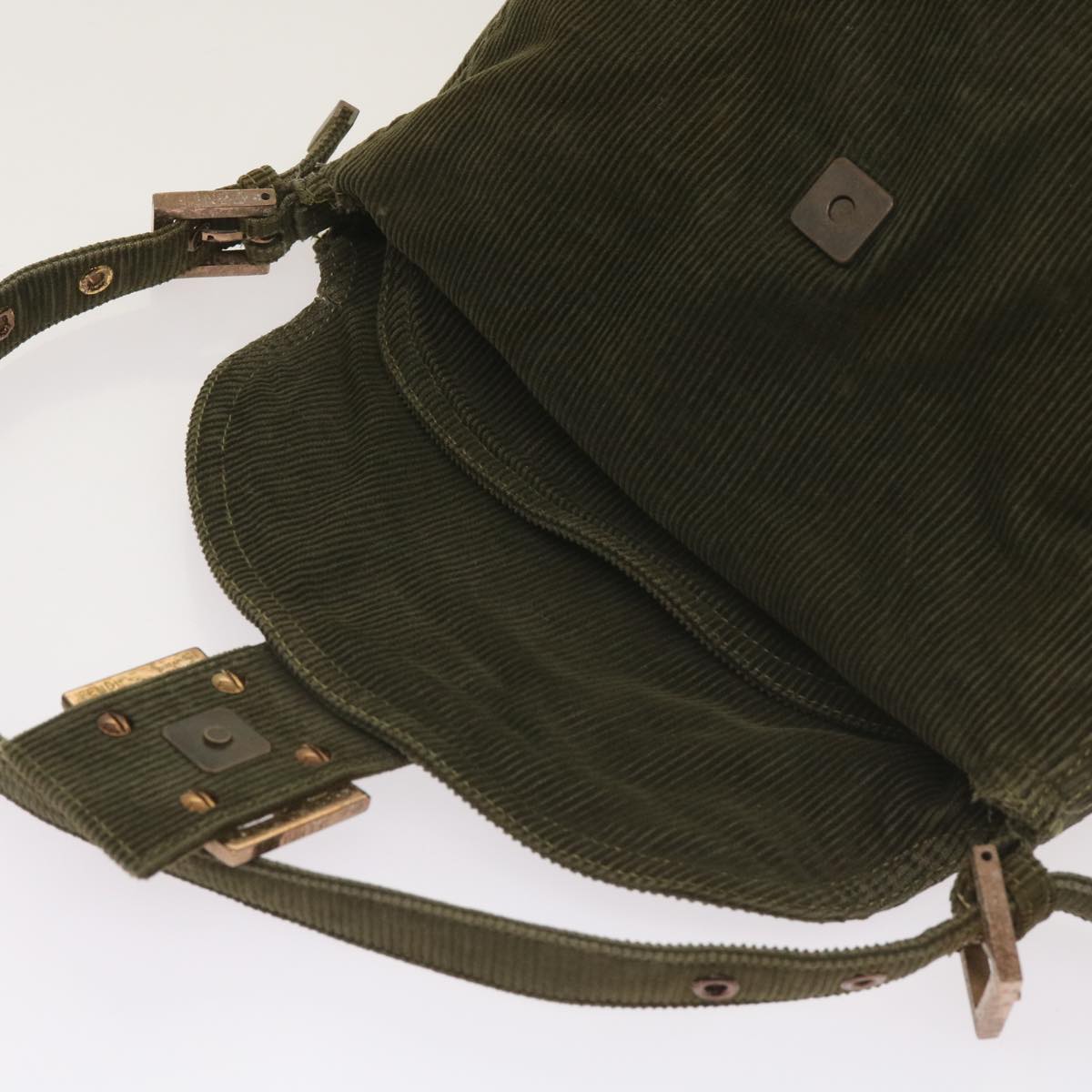 FENDI Mamma Baguette Shoulder Bag Corduroy Khaki66602