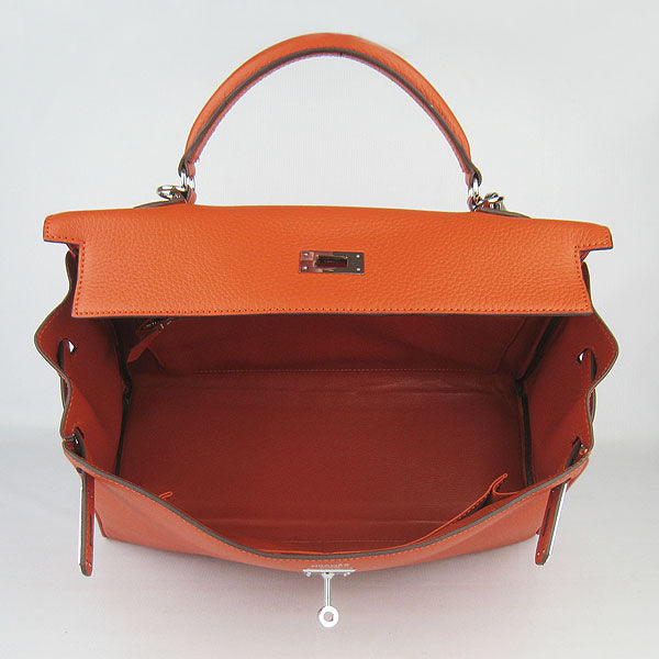 Hermes Kelly 35cm Togo Leather Handbag Orange/Silver