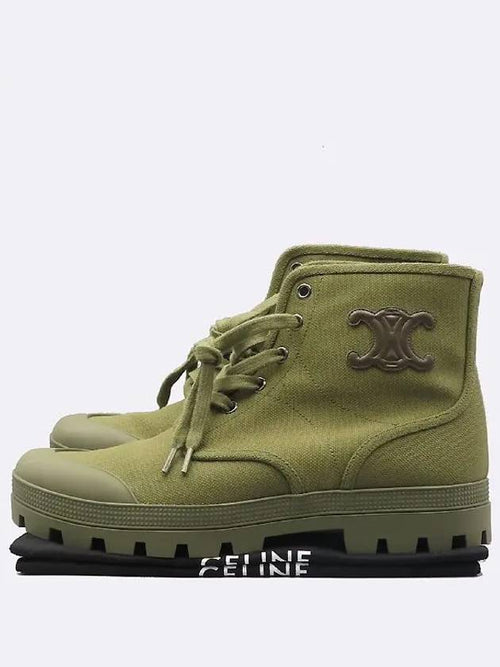 CELINE Unused Khaki Color Patapons Triope Lace Up Ankle Boots 260MM