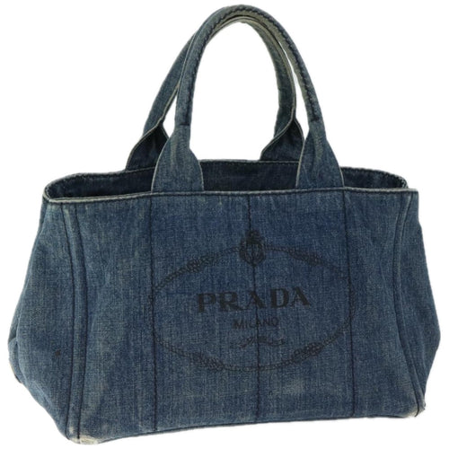 PRADA Canapa MM Hand Bag Canvas Blue  66801