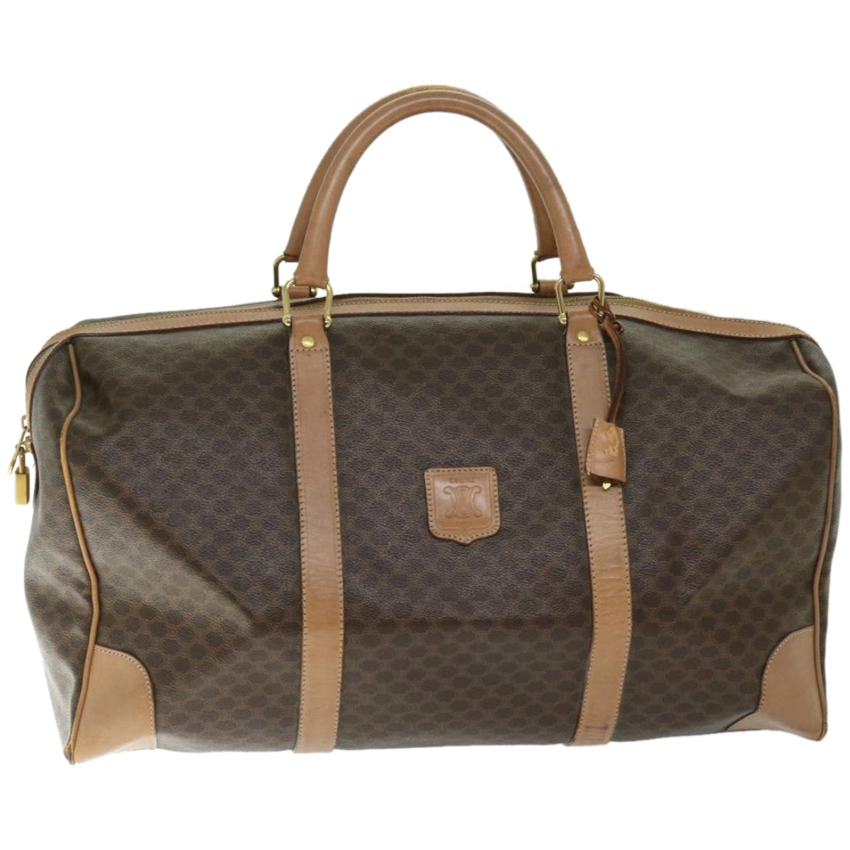 CELINE Macadam Canvas Boston Bag PVC Brown  66822