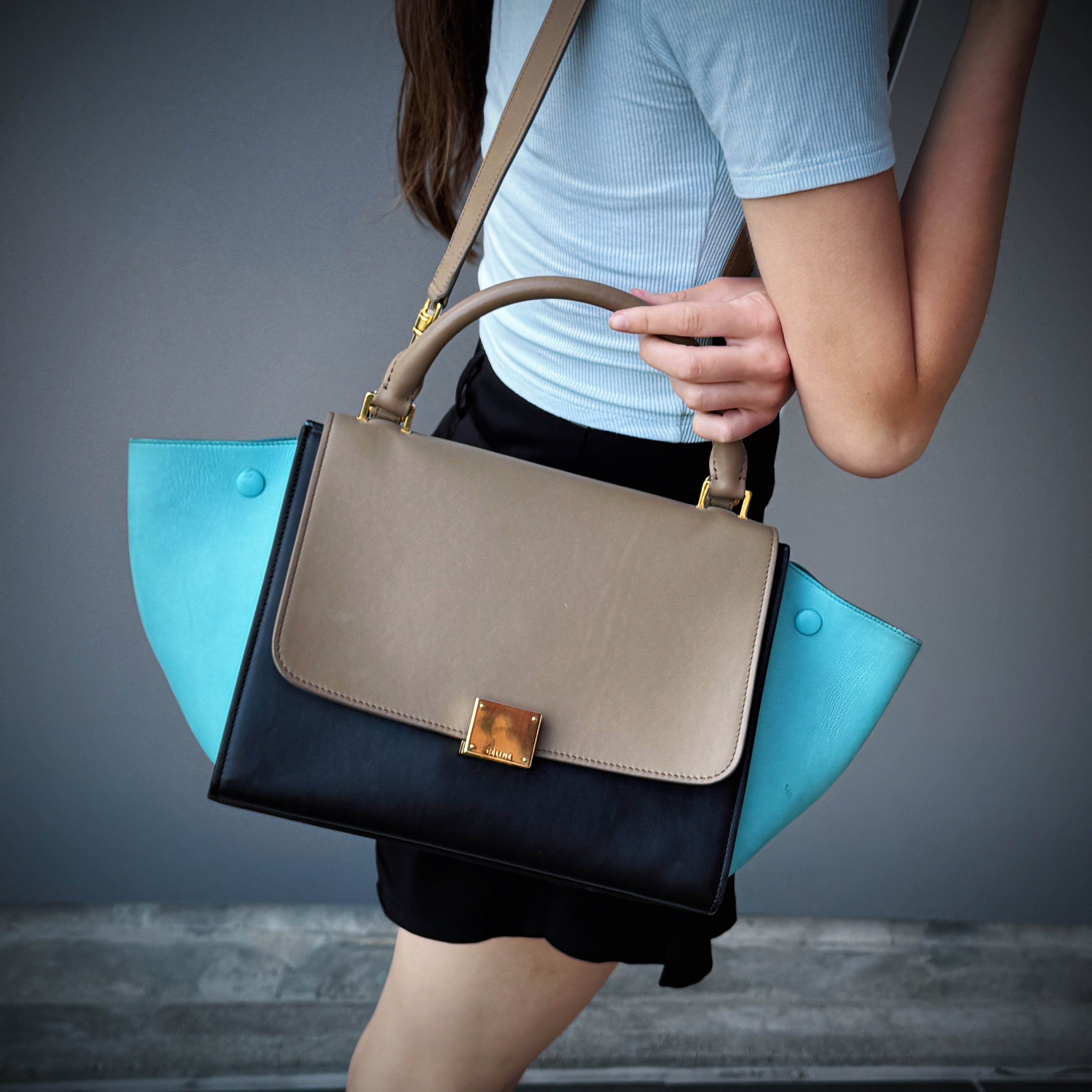 Celine Medium Multicolor Leather Trapeze Shoulder Bag TWS