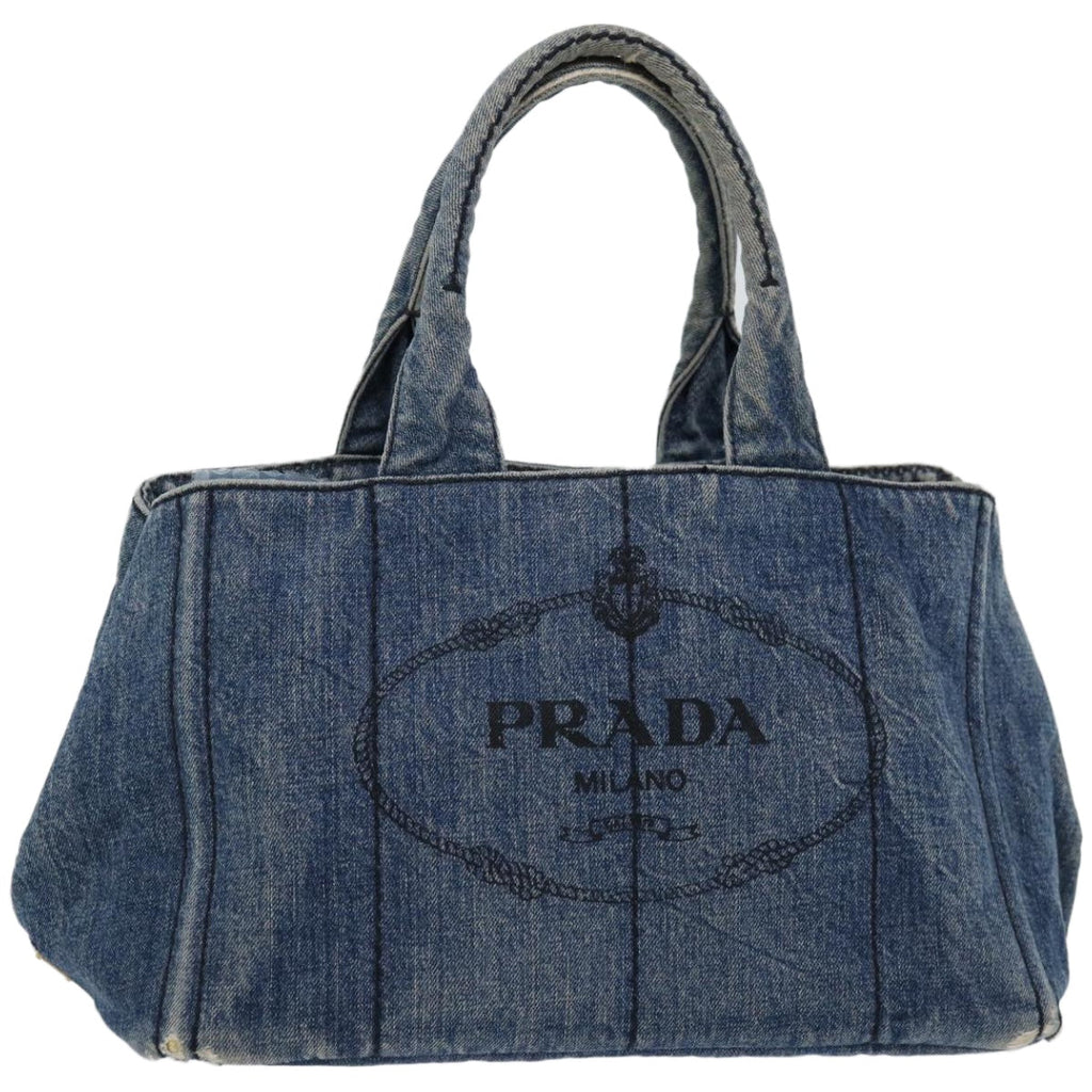 PRADA Canapa MM Hand Bag Denim Blue  66920