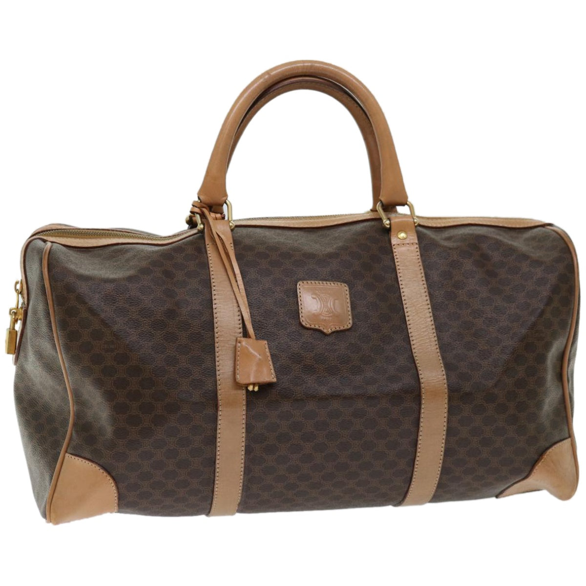 CELINE Macadam Canvas Boston Bag PVC Brown  66957