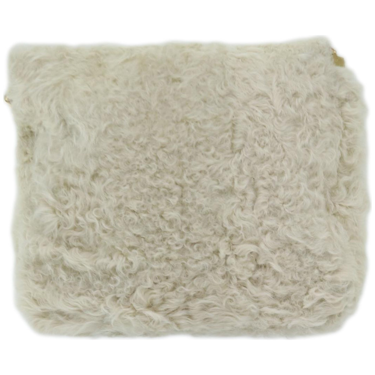 CELINE Chain Shoulder Bag Wool White Auth 66964