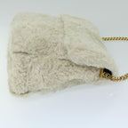 CELINE Chain Shoulder Bag Wool White Auth 66964