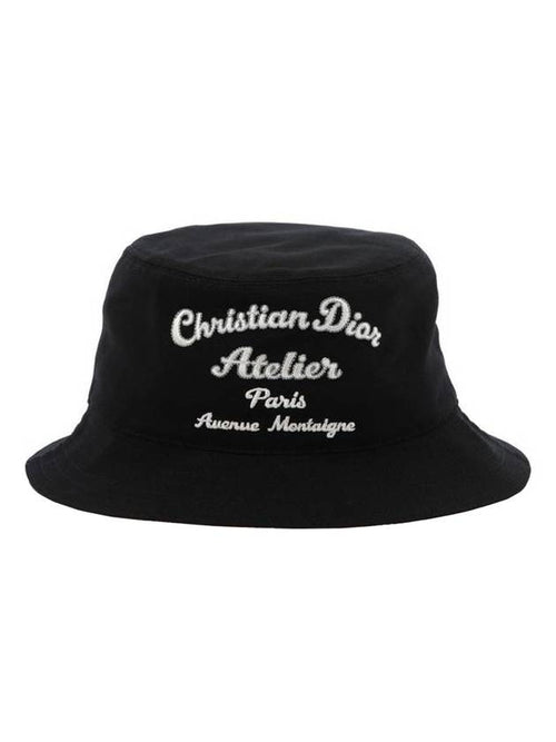 Atelier Embroidered Cotton Canvas Bucket Hat Black Dior