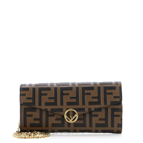 F is Fendi Continental Chain Wallet Zucca Embossed Leather